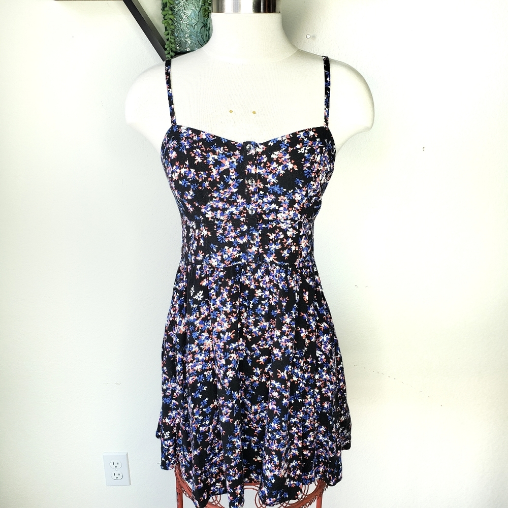 Express Black Floral Skater Mini Dress medium